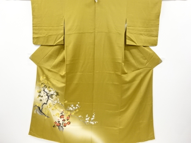 JAPANESE KIMONO / VINTAGE UNUSED TSUKESAGE HOMONGI / SILK / EMBRODERY / UME & MAPLE & CAMELLIA PATTERN